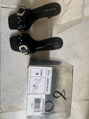 Black Studded Buckle Mules